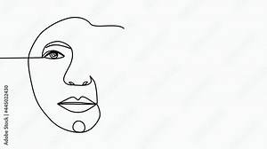 Continuous line drawing of Portrait of a Beautiful Woman's face. Beauty face with flowers line drawing art. Abstract minimal portrait continuous line. Woman with flower