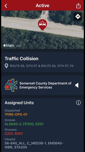 Single vehicle accident RT56 at 12th Street - Windber 1/23/2026 7:21pm Cambria Scanner Alert | Cambria Scanner Alert