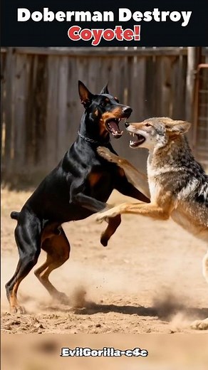 Doberman destroy coyote!!!! #doberman #coyote #battle