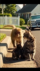 “Monkey Snatches Kitten and Runs Away!