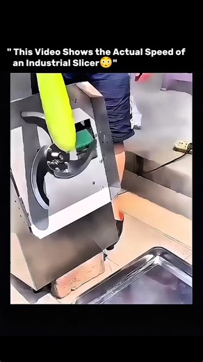 KNOWLEDGE ILLUSION on Instagram: "THIS VIDEO SHOWS THE ACTUAL SPEED OF AN INDUSTRIAL SLICER 😳 Industrial slicers are engineered for extreme precision and speed, using high-torque electric motors and razor-sharp circular blades rotating at thousands of RPM. The food is pushed through at a controlled feed rate so each slice comes out uniform within millimeter accuracy, which is critical for factories where consistency affects cooking time, packaging, and quality control. Unlike home slicers, thes