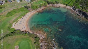 Little Bay Beach With And The Eastern Suburbs In Sydney, New South Wales, Australia - Aerial Drone Shot