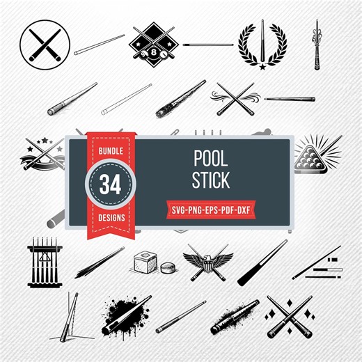 Pool Stick SVG Bundle | 34 Billiards Cue Clipart Designs | PNG PDF Eps Dxf | Commercial Use Vector Graphics for Print - Etsy Australia