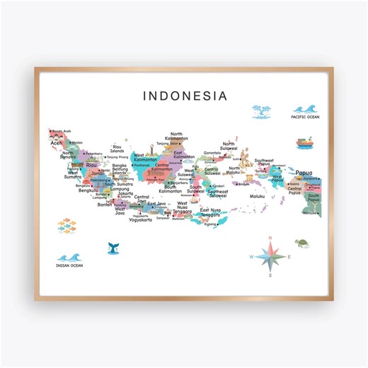Indonesia Illustrated Map Poster With Provinces and Landmarks, Colorful Educational Country Map for Kids Classroom Decor - Etsy