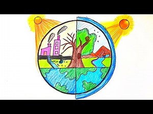 Global warming Drawing easy || Stop Global Warming Drawing step by step || Awareness Poster Drawing