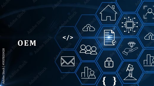 OEM-Original Equipment Manufacturer concept. Business model development that makes subsystems or parts used by other companies to make the end product. Support to reduce cost and production time.4k