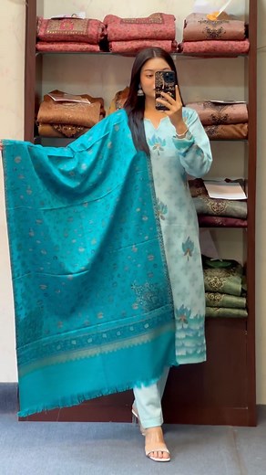 13K views · 343 reactions | Fresh arrivals Sky blue woolen set paired with pashmina shawl . Size:38,40,42,44 | Tara Clothing Collection | Facebook