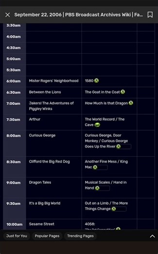 PBS Kids Schedule Archive - September 22, 2006