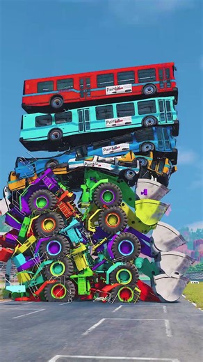 JCB & Mixed Strange Color Buses Rainbow Falling Crash - BeamNG.Drive #bus #beamng #beamngdrive