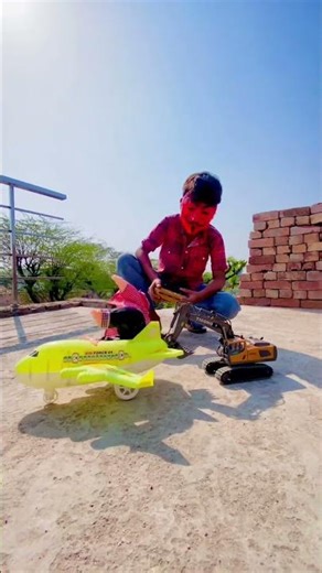 Remote control Excavator And aeroplane #minitractor #rctractor #rccar #automobile #jcb #ytshorts