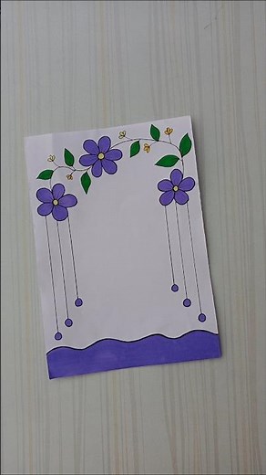 Purple Hanging Flower Border Design/6 easy border design/Project design/Priyanka Gunwal #shorts