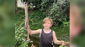 Boy finds giant earthworm in his backyard