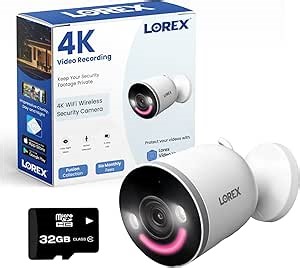 Lorex 4K 8MP Wi-Fi 6 Spotlight Security Camera | Indoor/Outdoor | Color Night Vision | Smart Motion Detection | 32GB Local Storage | 2-Way Talk | IP65 Rated | No Monthly Fees | White