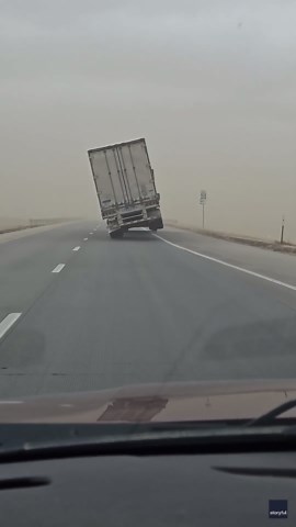 Terrifying Moment Truck Flips on Its Side as Powerful Winds Rip Through Kansas