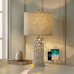 Oneach 3 Way Dimmable Touch Table Lamp for Living Room Bedroom Bedside Lamp with USB Ports 22" Retro Farmhouse Nightstand Lamp Resin Home(Bulb)