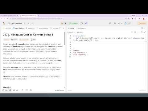 2976. Minimum Cost to Convert String I [Med] | Leetcode Daily | 1-29-26