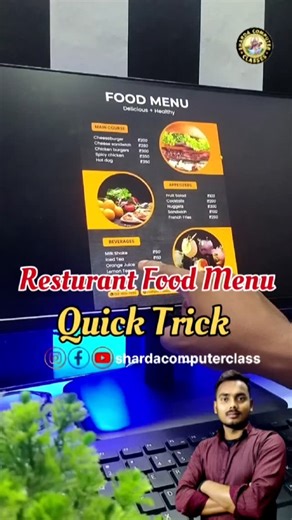 Sharda Computer | Aniket Kumar on Instagram: "🍴✨ Menu Design in MS Word | Food Menu Card Design Ideas for Restaurant, Cafe & School Project 📄🎨 #reels #computer #viral #tranding #tech #instagood #food #resturants"