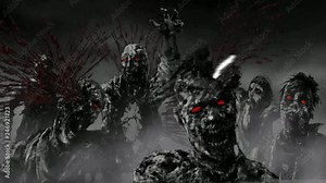 Angry soldier shooting a crowd of zombies from machine gun. Exploding bloody monster heads. Scary character skull face. 2D animation in horror genre. Animated HD video clip nightmares for Halloween. Stock Video