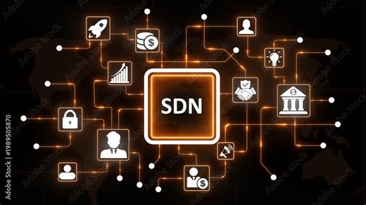 Software Defined Networking S D N Concept with and Global Connections on Black Background technology