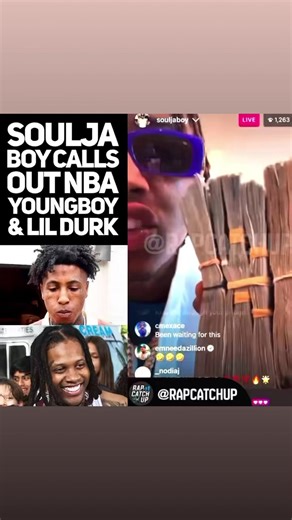 520K views · 4.8K reactions | Soulja Boy is mad at NBA Youngboy and Lil Durk for dropping their next albums on May 12th, the same day he plans to drop his: “y’all *****s crying on songs…we not [trying to] hear that”  (TAGS: #souljaboy #nbayoungboy #lildurk) | Rap CatchUp | Facebook