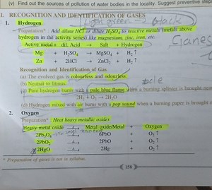 RECOGNITION AND IDENTIFICATION OF GASES   1. Hydrogen   Pre... | Filo