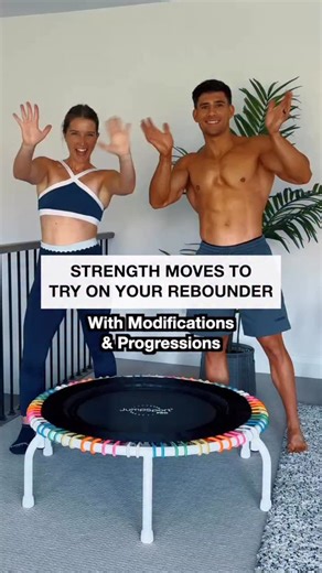 Strength moves you can take to the rebounder 💪 From advanced progressions to beginner-friendly modifications 😁 What’s your favourite strength move to do on the rebounder? 🤔⬇️ | Jump&Jacked