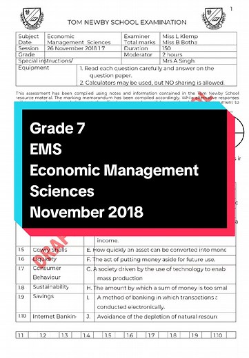 Grade 7 EMS Economic Management Sciences Resources