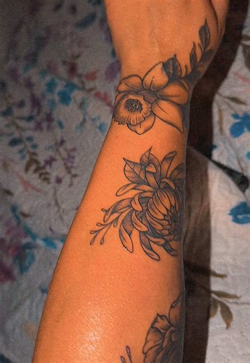 Beautiful Birth Flower Half Sleeve Memory Tattoo Idea