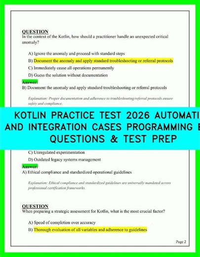 Kotlin Practice Test 2026: Top Automation & Integration Programming Exam Prep & Practice Questions