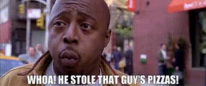 Whoa! He stole that guy's pizzas!