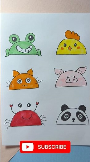 How to Draw 6 Cute Animal Faces 🐸🐥🐱🐷🦀🐼 | Easy Kawaii Drawing Tutorial for Everyone