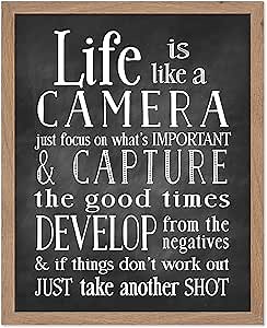 Poster Master Motivational Poster - Inspirational Print - Life is like a Camera, Capture, Develop, Take Another Shot - Gift for Photographer, Friend - Wall Decor for Home, 8x10 Beige Framed