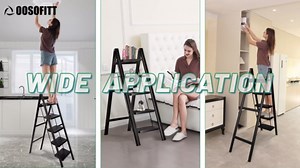 5-Step Folding Ladder, Heavy Duty Ladders for Home & Kitchen, Folding Ladder Easy to Store, Tall Ladder for Adults, Anti-Slip & Space-Saving Step Ladder, 330 Lbs Capacity