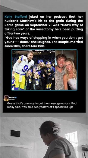 Kelly Stafford joked on her podcast that her husband Matthew's hit to the groin during the ...