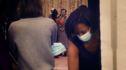 Go behind-the-scenes of Harry Styles's Vogue cover shoot from December, with a very special acoustic rendition of his song, "Cherry." | Vogue