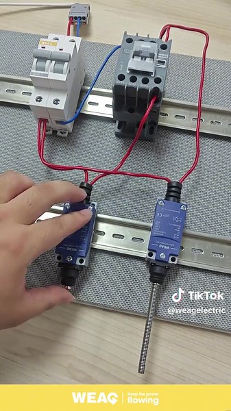 Set up a latching control system by 2 limit switches and AC contactor. #LimitSwitch #IndustryControl #Automation #ControlPanel #AutomationSystem #MachineryControl #AutomaticMachinery #ACcontactor #MagneticContactor #ModularContactor #PowerContactor #Latching #IndustryAutomation #8111 #8167 #8109