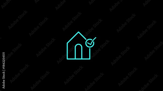 Animated home inspection linear icon. Property verification. House and checkmark. House with checkmark symbolizes property approval.