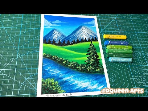 How to draw mountains and rivers for BEGINNERS using Oil Pastel | by DQueen Arts