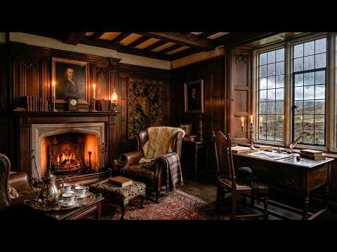 Jane Eyre Ambience 🌧️ Rainy Afternoon at Thornfield Hall | Fireplace, Tea & Gothic Dark Academia