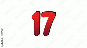 Number 17 seventeen symbol sign animation motion graphics icon on white background,the number reveal on smoke,cartoon video number for video elements