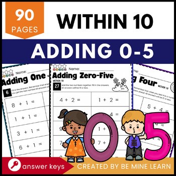 Addition 0–5 Within 10 Worksheets | Kindergarten, 1st Grade Math | No Prep.