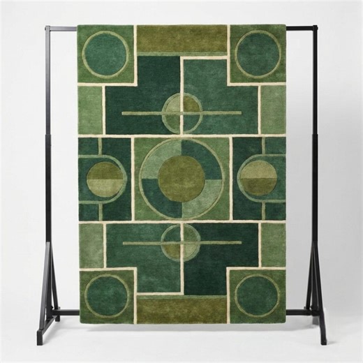 Green Geometric Area Rug for Living Room, Modern Circle Pattern Carpet, Soft Plush Abstract Floor Rug for Cozy Stylish Home Decor - Etsy