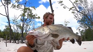 Can't believe the size of this big Barramundi from this tiny creek! This fish taunted me for almost an hour as I was site casting it and it continued to spit my lure out before pretty much jumping on the bank... A fishing moment I'll never forget. This is a snippet from Ep: 23 of 'The Great Adventure'. Watch the whole thing on YouTube | Back 2 Basics Adventures
