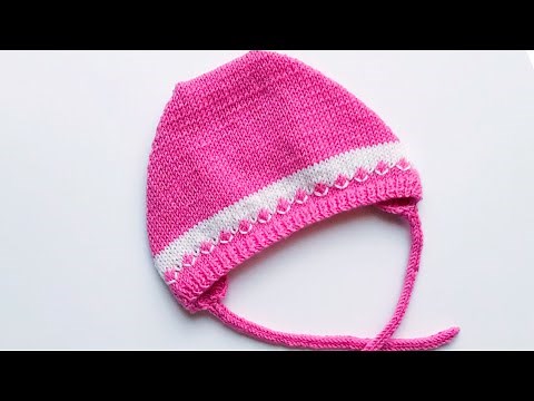 How to knit newborn baby bonnet, cap or hat with icord strings for boys and girls 0-3M to 18-24M