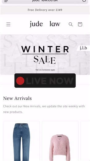 THE JLB 50% OFF SALE IS NOW LIVE ONLINE. Shop at https://jude-law.co.uk/collections/winter-sale | Jude Law Boutique