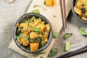 Thai Coconut Curry with kaffir lime leaves and butternut squash