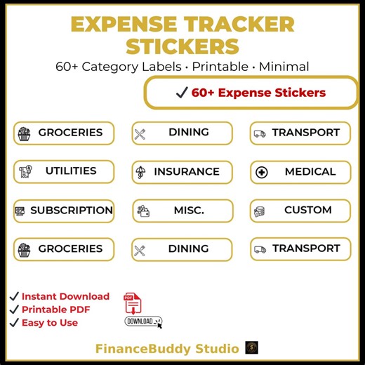 Expense Tracker Stickers | 60  Budget Category Labels | Printable Budget Stickers | A5 Planner PDF - Etsy