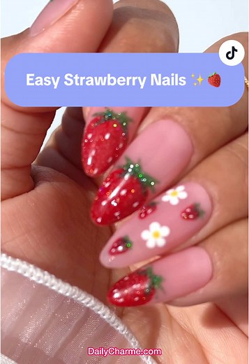 Easy Strawberry Valentine's Day Nails for Beginners