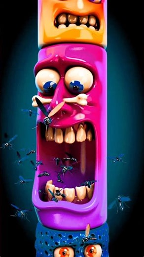 The pink monster open his mouth and some creatures flying out his mouth. #animation #3d #1million