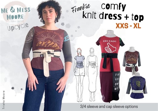 Frankie PDF Upcycled, Repurposed T-shirt, Indie Dress & Top With Obi Belt, Sleeve Versions, Illustrated Instruction Tutorial XXS-XL - Etsy Australia